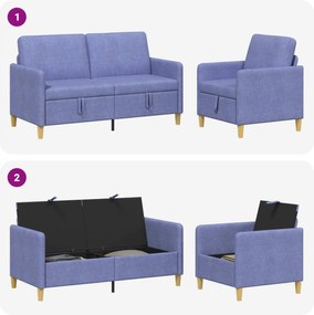 vidaXL Σαλονάκι Σετ Με Αποθηκευτικό Χώρο 2 pcs Μπλε τζην Πολυεστέρας