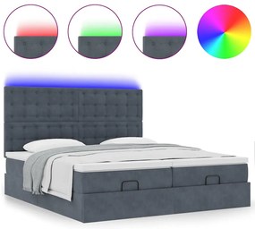 vidaXL Οθωμανικό κρεβάτι με στρώματα &amp; LEDs Σκούρο γκρι Velvet