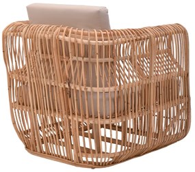 Πολυθρόνα Fajole rattan σε φυσική απόχρωση με μπεζ μαξιλάρι 86x86x66εκ
