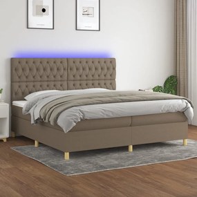 vidaXL Κρεβάτι Boxspring με Στρώμα &amp; LED Taupe 200x200 εκ. Υφασμάτινο
