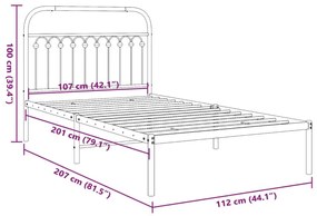 Πλαίσιο Κρεβατιού με Κεφαλάρι Μαύρο 107 x 203 εκ. Μεταλλικό - Μαύρο