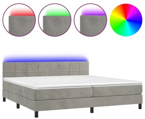 vidaXL Κρεβάτι Boxspring με Στρώμα & LED Αν.Γκρι 200x200 εκ. Βελούδινο