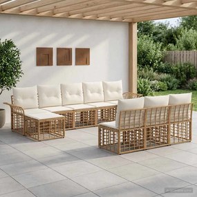 vidaXL Σειρά Καναπέ Εξωτερικού 9 pcs Φυσικό και Κρέμα Λευκό