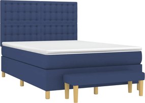 vidaXL Κρεβάτι Boxspring με Στρώμα Μπλε 140x190 εκ. Υφασμάτινο