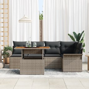 vidaXL Σετ Εξωτερικής Τραπεζαρίας 6 Τεμαχίων με Μαξιλάρια Γκρι Πολυ Ράταν Ακακία