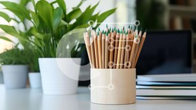 Intra Συλλεκτικό Ξύλινο Παζλ Plywood  4mm - Χώρος εργασίας με ξύλινη μολυβοθήκη και βιβλία Σε Ξύλινο Κουτί - Διαστάσεις Puzzle: 10x10 cm – 25 κομμάτια