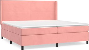 vidaXL Κρεβάτι Boxspring με Στρώμα Ροζ 200x200 εκ. Βελούδινο