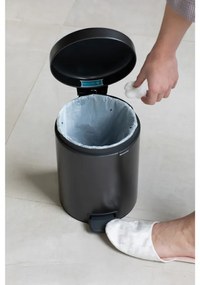 Κάδος απορριμμάτων με πεντάλ Brabantia NewIcon 1008838, 5 L, Ομαλό κλείσιμο, Αντιολισθητική βάση, Σκούρο γκρι