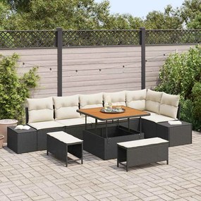 vidaXL Σετ Καναπέ Κήπου με μαξιλάρι 9 pcs Μαύρο Πολυ ράταν