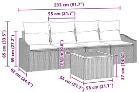 vidaXL Σετ Καναπέ Κήπου με μαξιλάρι 5 pcs Μπεζ Πολυ ράταν