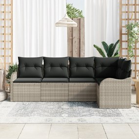 vidaXL Σετ καναπέ κήπου 5 τεμαχίων με μαξιλάρια ανοιχτό γκρι