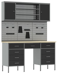 vidaXL Σετ Εργαστηρίου 7 Τεμαχίων με Ντουλάπι και Πίνακα Μαύρο MDF και Μέταλλο