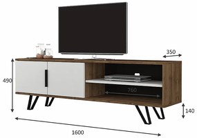 Έπιπλο τηλεόρασης Foot Megapap χρώμα καρυδί - λευκό 160x35x49εκ.