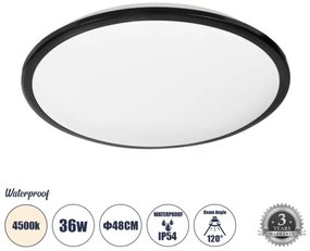 Πλαφονιέρα Οροφής LED 36W IP54 Φ48 4500K Μαύρο 60999 Globostar-60999-Μαύρο 60999