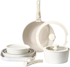 VEVOR 17 Piece Pots and Pans Set Granite Nonstick Kitchen Cookware White