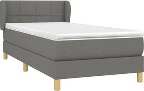 vidaXL Κρεβάτι Boxspring με Στρώμα Σκούρο Γκρι 90x200 εκ. Υφασμάτινο