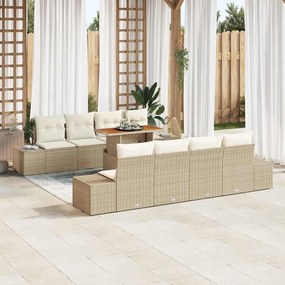 vidaXL Σετ Εξωτερικής Διατροφής 9 Τεμαχίων με Μαξιλάρια σε Μπεζ Πολυ Ράττανα Acacia