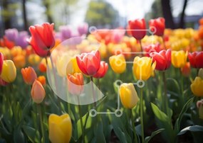 Intra Συλλεκτικό Ξύλινο Παζλ Plywood 4mm - Πεδίο με πολύχρωμες τουλίπες την άνοιξη Σε Ξύλινο Κουτί - Διαστάσεις: 10x10 cm – 25 κομμάτια