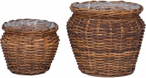 vidaXL Καλάθι φυτών με αποθήκευση 2 pcs Καφέ Ρατάν Lacak