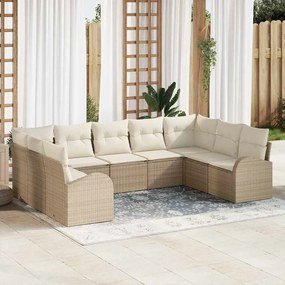vidaXL Σετ Κήπου 9 Τεμαχίων με Μαξιλάρια, Μπεζ, Poly Rattan