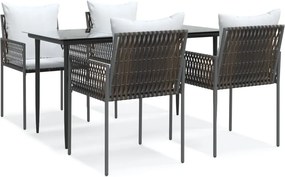 vidaXL Σετ Τραπεζαρίας Κήπου 5 τεμ. Συνθ. Ρατάν / Ατσάλι με Μαξιλάρια