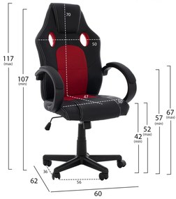 ΚΑΡΕΚΛΑ ΓΡΑΦΕΙΟΥ GAMING BUCKET HM1041.01 ΜΑΥΡΟPU+ΚΟΚΚΙΝΟ MESH 60x62x117 εκ.