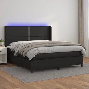 vidaXL Κρεβάτι Boxspring με Στρώμα &amp; LED Μαύρο 160x200 εκ. Συνθ. Δέρμα