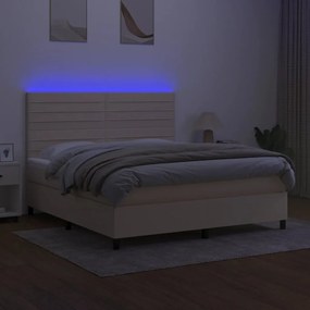 vidaXL Κρεβάτι Boxspring με Στρώμα &amp; LED Κρεμ 160x200 εκ. Υφασμάτινο