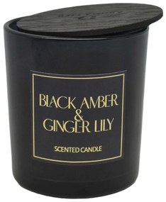 Αρωματικό Κερί Black Amber &amp; Ginger Lily Σε Γυάλινο Δοχείο Με Καπάκι 7x7x7.8cm