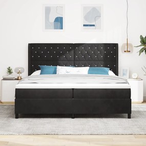vidaXL Κρεβάτι Box Spring με Στρώμα & LED Μαύρο 200x200 εκ Βελούδο