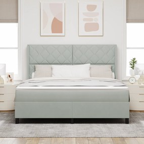 vidaXL Κρεβάτι Box Spring με Στρώμα & LED Ανοιχτό Γκρι 180x200 εκ Βελούδινο