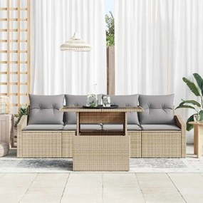 vidaXL Σετ Καναπέ Κήπου με αποθήκευση 5 pcs Μπεζ Πολυ ράταν