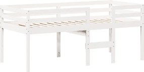vidaXL Κρεβάτι Υπερυψωμένο με Οροφή Λευκό 90x190 εκ. Μασίφ Ξύλο Πεύκου