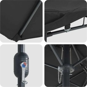vidaXL Ομπρέλα Κήπου Μαύρο 385 x 209 x 244 εκατοστά Πολυεστέρας