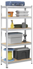 vidaXL Ραφιέρα 5 Επιπέδων Ασημί από Ατσάλι &amp; Επεξεργασμένο Ξύλο