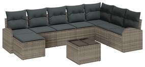 vidaXL Σετ Καναπέ Κήπου με μαξιλάρι 9 pcs Γκρι Πολυ ράταν