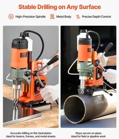 VEVOR Magnetic Drill Press Mag Drill Press 1400 W 0-850 RPM with 11 Core Bits