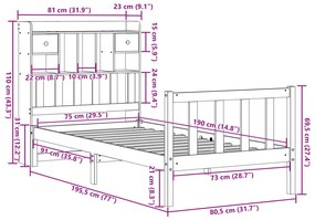 Κρεβάτι Βιβλιοθήκη Χωρίς Στρώμα 75x190 εκ Μασίφ Ξύλο Πεύκου - Καφέ