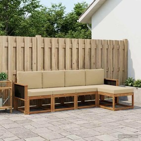 vidaXL Σειρά Καναπέ Εξωτερικού 5 pcs Φυσικό και Μπεζ Πολυεστέρας