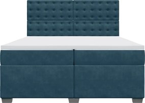 vidaXL Κρεβάτι Boxspring με Στρώμα Μπλε 200x200 εκ. Βελούδινο