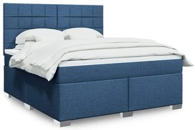 vidaXL Κρεβάτι Boxspring με Στρώμα Μπλε 180x200 εκ. Υφασμάτινο