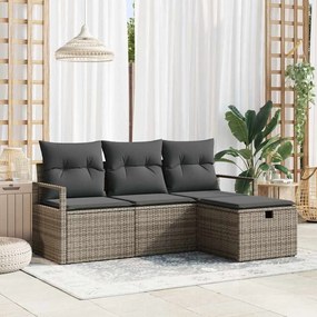 vidaXL Σετ Καναπέ Κήπου με μαξιλάρι 4 pcs Γκρι Πολυ ράταν