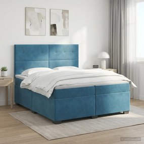 vidaXL Κρεβάτι box spring με στρώμα Μπλε 200 x 200 cm Βελούδο