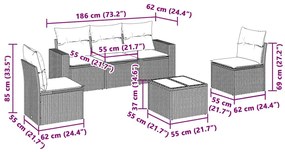 vidaXL Σαλόνι Κήπου Σετ 6 Τεμαχίων Γκρι Συνθετικό Ρατάν με Μαξιλάρια