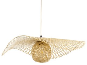 GloboStar CINNABAR 01837 Boho Κρεμαστό Φωτιστικό Οροφής Μονόφωτο 1 x E27 AC220-240V IP20 - Φ75 x Υ21cm - Μπεζ Ξύλινο Μπαμπού Πλέγμα - 5 Χρόνια Εγγύηση - 01837