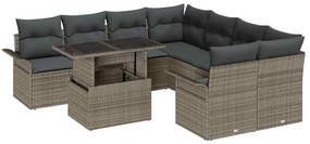 vidaXL Σετ Καναπέ Κήπου με μαξιλάρι 9 pcs Γκρι Πολυ ράταν