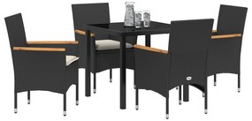 vidaXL 5 Τεμάχια Στην Κήπο Τραπεζαρία με Μαξιλάρια σε Μαύρο Πολυ Ράτταν