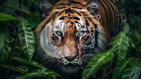 Σετ των 2 Intra Συλλεκτικό Ξύλινο Παζλ Plywood 4mm - Όμορφη εικόνα μιας τίγρης στη ζούγκλα Σε Ξύλινο Κουτί - Διαστάσεις: 10x10 cm – 25 κομμάτια