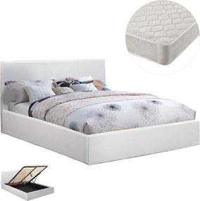 ΚΡΕΒΑΤΙ ΔΙΠΛΟ &amp; ΣΤΡΩΜΑ 150x200εκ BOBBI HM21271.01 ΛΕΥΚΟ PU ΜΕ ΑΠΟΘ.ΧΩΡΟ