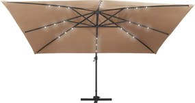 vidaXL Ομπρέλα Κήπου Κρεμαστή Taupe 400x300 εκ. Ιστός Αλουμινίου &amp; LED